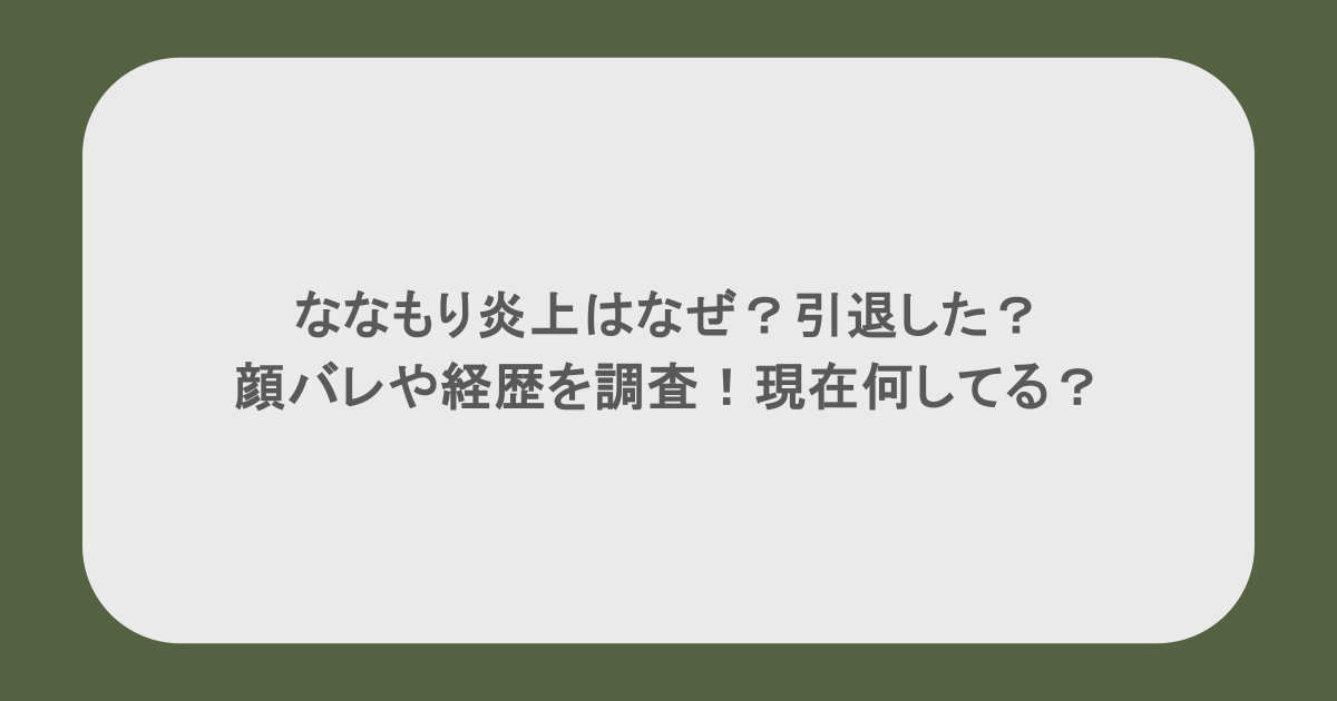 ななもり炎上はなぜ?引退した?顔バレや経歴を調査!現在何してる?